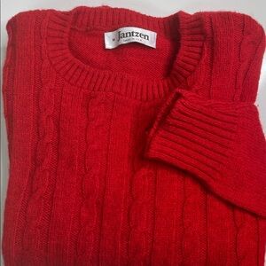 Vintage Jantzen Wool Cable Knit Sweater Red